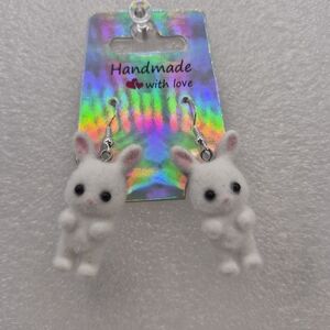 Handmade White Bunny Drop Earrings - Cute Rabbit Dangle Earrings